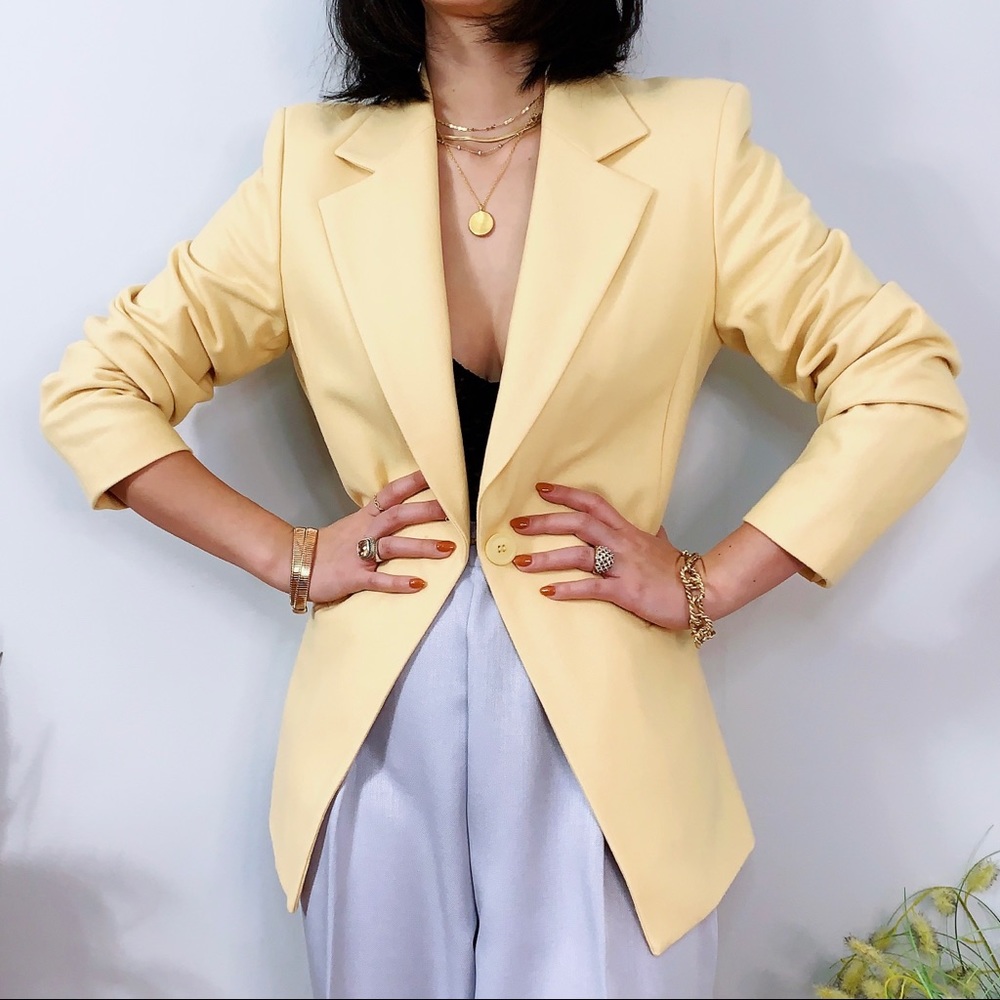 Vintage Wool Blend Oversized Yellow Blazer in Med
